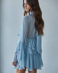 Woven Chiffon Ruffled Dress- Dusty Blue