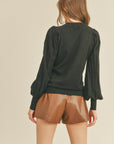 Stripe Sleeve Sweater- Black
