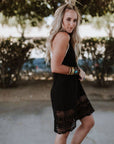 Lace Hem Slip Dress- Black