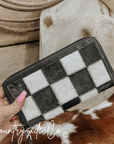 Stockyard Black Checkered Cowhide Womens Wallet Wristlet