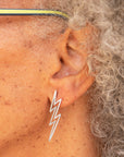 Silver Large Openwork Lightning Bolt Post Earrings 40x10mm