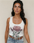 Kahlani Retro Floral Scalloped Tank Top