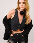 Denim V-Neck Vest- Black-