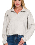 Zip Cropped Sweatshirt with Pocket- Grey