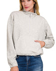 Zip Cropped Sweatshirt with Pocket- Grey