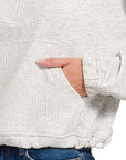 Zip Cropped Sweatshirt with Pocket- Grey
