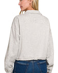 Zip Cropped Sweatshirt with Pocket- Grey