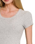 Ribbed Short-Sleeve Top- Grey