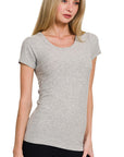 Ribbed Short-Sleeve Top- Grey