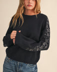 Embroidered Sleeve Sweater- Charcoal-