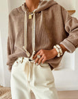 Cropped Waffle Knit Hoodie -
