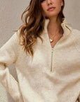 Ribbed Zip Sweater- Ivory