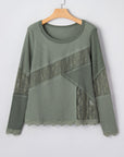 Waffle Lace Knit Shirt- Green-