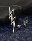 Silver Large Openwork Lightning Bolt Post Earrings 40x10mm