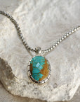 *Limited Edition* Number 8 Turquoise Silver Pendant Necklace: 27" stainless steel