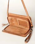 Distressed Leather Wallet with Crossbody Strap: Brown: NMBG129A