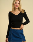 Basic V-Neck Long-Sleeve- Black