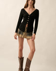 Button-Up Cardigan Top- Black