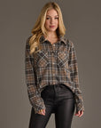 Gray, Tan & White Plaid Button Up