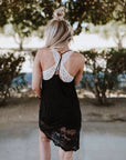 Lace Hem Slip Dress- Black