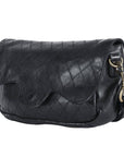 Leather Quilted Flap Crossbody Bag- SWC151BLK