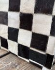 Checkered Cowhide Make Up Toiletry Bag Wristlet: Black