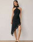 Halter Lace Neck Dress- Black