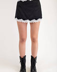 Satin Skirt with Lace Detail-