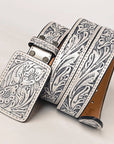 Beautiful Hand-Tooled Genuine American Leather Unisex Belt: ADBLF217-S