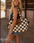 The Homestead Cowhide Checkered Tote Carryall: Black