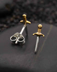 Mixed Metal Mini Dagger Post Earrings 11x4mm