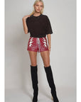Vegan Leather Lightning Shorts - Red-