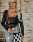 Stockyard Checkered Cowhide Fringe Purse, Black & White