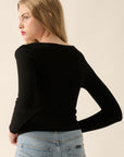 Square-Neck Ribbed Zipped Top- Black