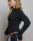 Studded Ribbed Sweater- Black