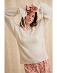 Ivory Sweater with Lace Hood-
