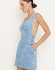 Daisy Embroidered Sleeveless Denim Dress-