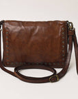 Leather Crossbody Wallet Bag with Studs: Brown: SWC197BRN