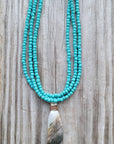 Turquoise Carved Shell Pendant Necklace- Native Made
