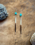 Porcupine Quill & Turquoise Earrings, with Silver Earwires