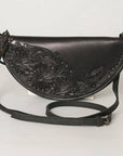 Crescent Crossbody Bag with Tooling- Black: ADBG338A
