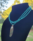 Turquoise Carved Shell Pendant Necklace- Native Made