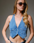 Denim V-Neck Vest- Medium Wash-