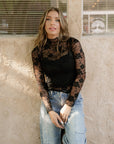 Sheer Floral Layering Top- Black