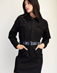 Long Sleeve Denim Mini Dress- Black