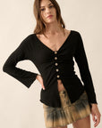 Button-Up Cardigan Top- Black