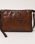 Leather Crossbody Wallet Bag with Studs: Brown: SWC197BRN