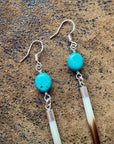 Porcupine Quill & Turquoise Earrings, with Silver Earwires