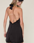 Halter Satin Slip Dress- Black