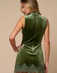 Velvet Mock Neck Dress- Olive